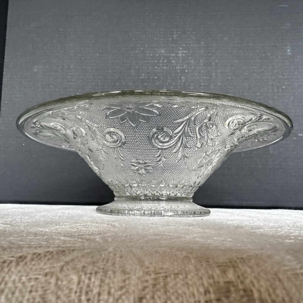 Indiana Glass Sandwich Floral Pattern Footed Console Bowl Depression Glass 11"